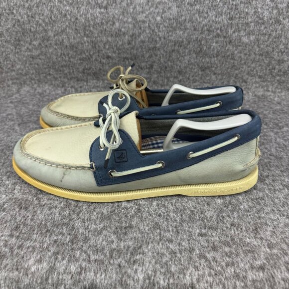 ✅Mens 12M Sperry Top-Sider Boat Shoes Navy & Beige Leather Casual Deck Loafers - Picture 10 of 11